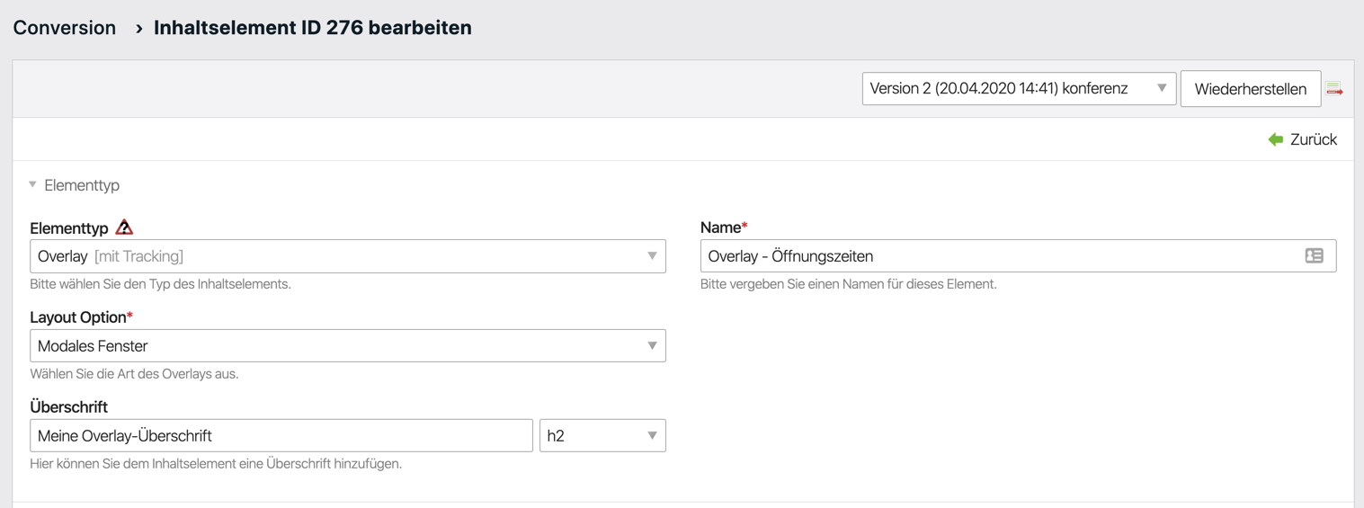 Contao Overlay erstellen - Schritt 1